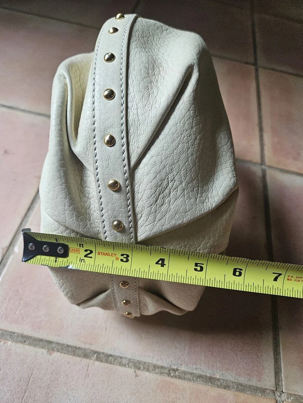 MAXX NEW YORK Cream Pebbled Leather with Gold Hardware Hobo Shoulder Bag